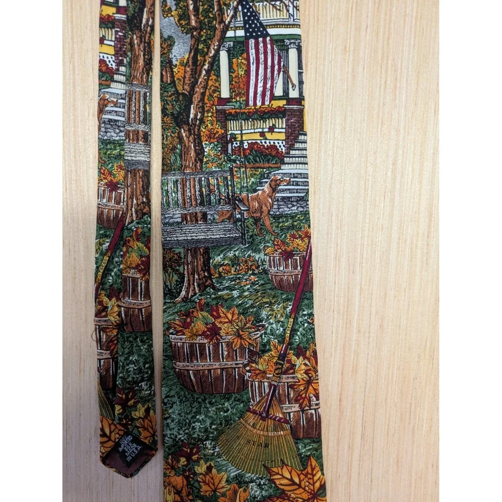 Tango by Max Raab Americana Series Arrival Silk Tie Fall Landscape Dog USA